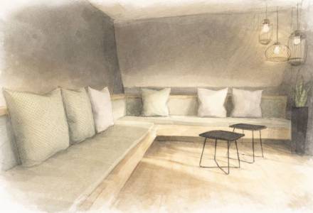 Begegnungsraum mit Sitzbank im Leinsweiler Hof